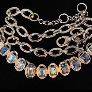 Banana Republic Blue Stone Gold Oval Rolo Link necklace